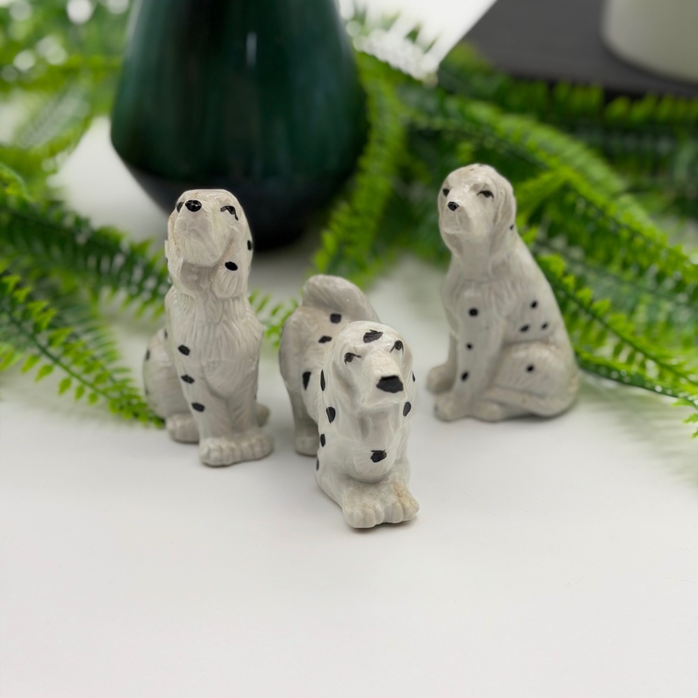 Vintage Spotted Dalmatian Dog Ceramic Figurine Set of 3 White Black
